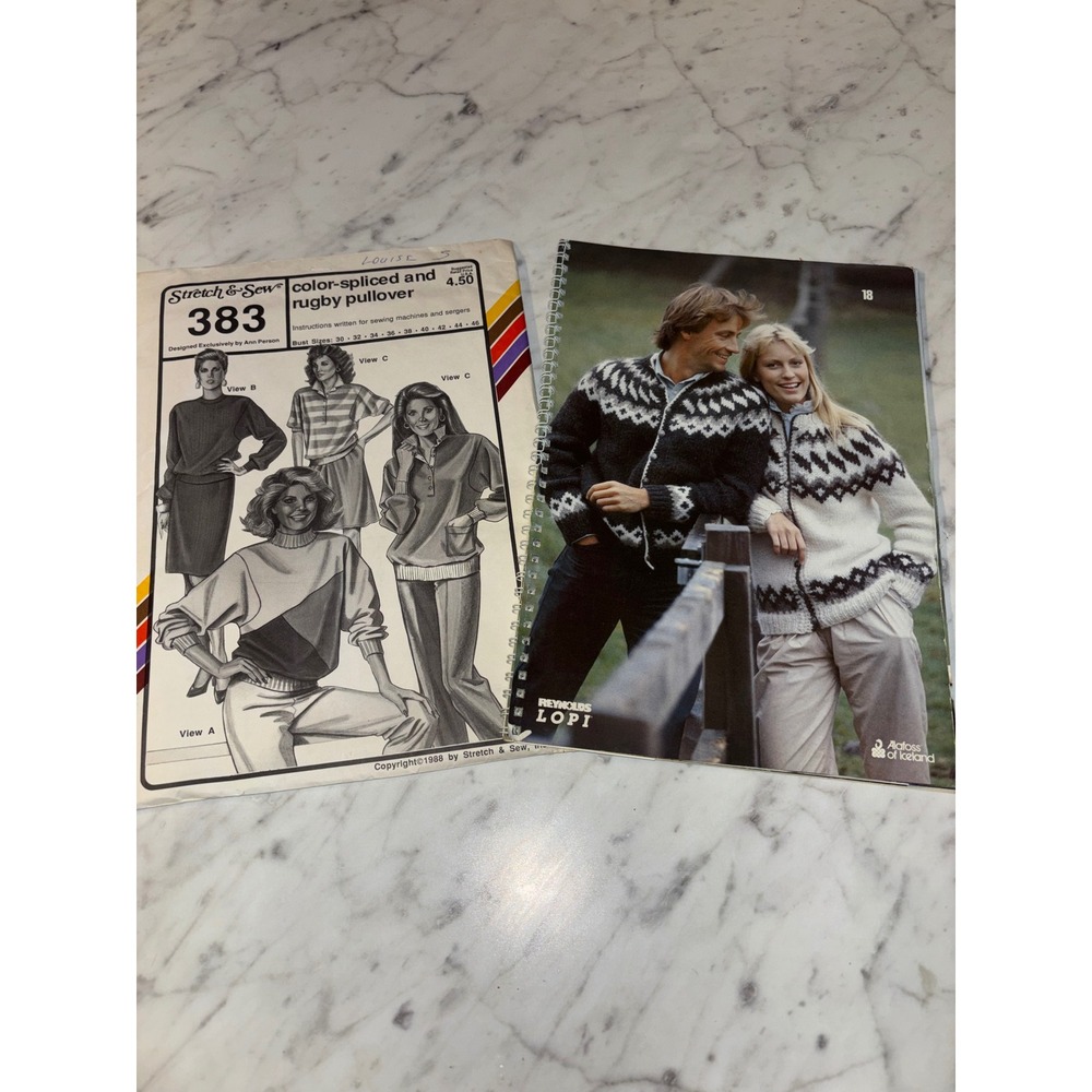 Vintage 1988 Stretch & Sew 383 Rugby Pattern & Reynolds Lopi Vol 18 Knit Book